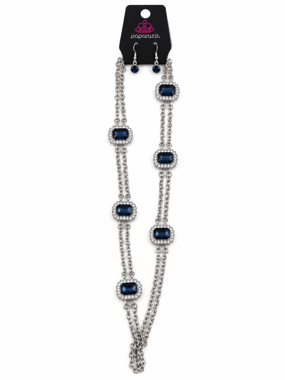 paparazzi Silver Multi-Strand Necklace with Dark Blue Gem Accents